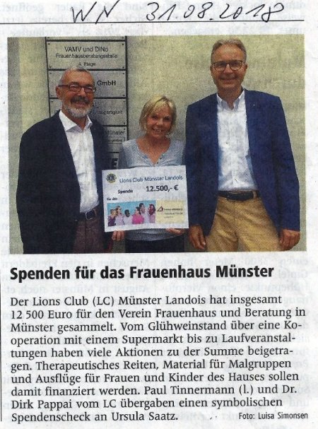 Zeitungsartikel aus der WN vom 31.08.2018,  Foto: © Luisa Simonsen WN Münster